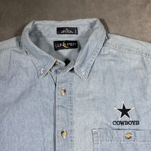 Dallas Cowboys Denim Button Down Shirt Men's XL Luna Pier Blue Jean Long Sleeve
